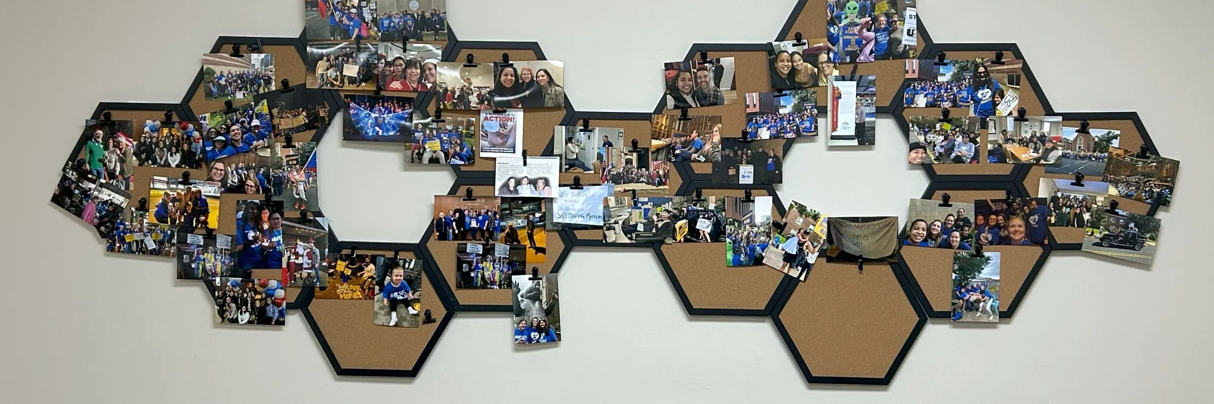 Cork board with images of local